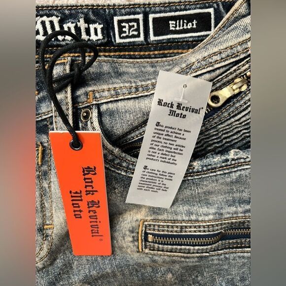 Rock Revival Moto Biker Distressed Tapered Leg Jeans “Elliot” - Picture 2 of 12